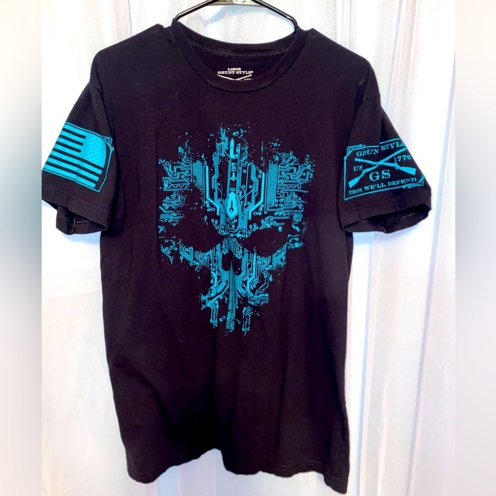 GRUNT STYLE Graphic Tee Shirt Mens Large L American Blue Skull Military Defend